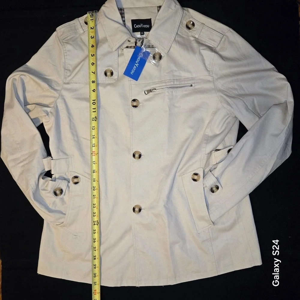 NWT ChouYatou Men's Light Tan‎ Trench Coat Sz XL Lined Pockets 100% cotton